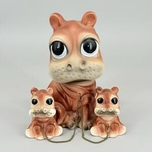MCM Ceramic Rossini Japan Hippo Family Mom Babies Chains Leash Big Eyes Kitschy